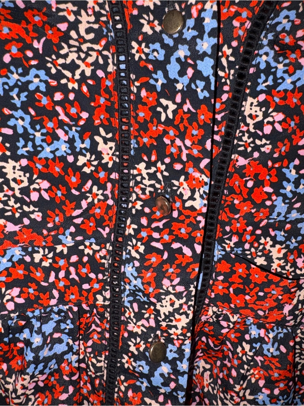 Topshop Red Multi Floral V-Neck Button-Front Peplum Blouse - Picture 4 of 6